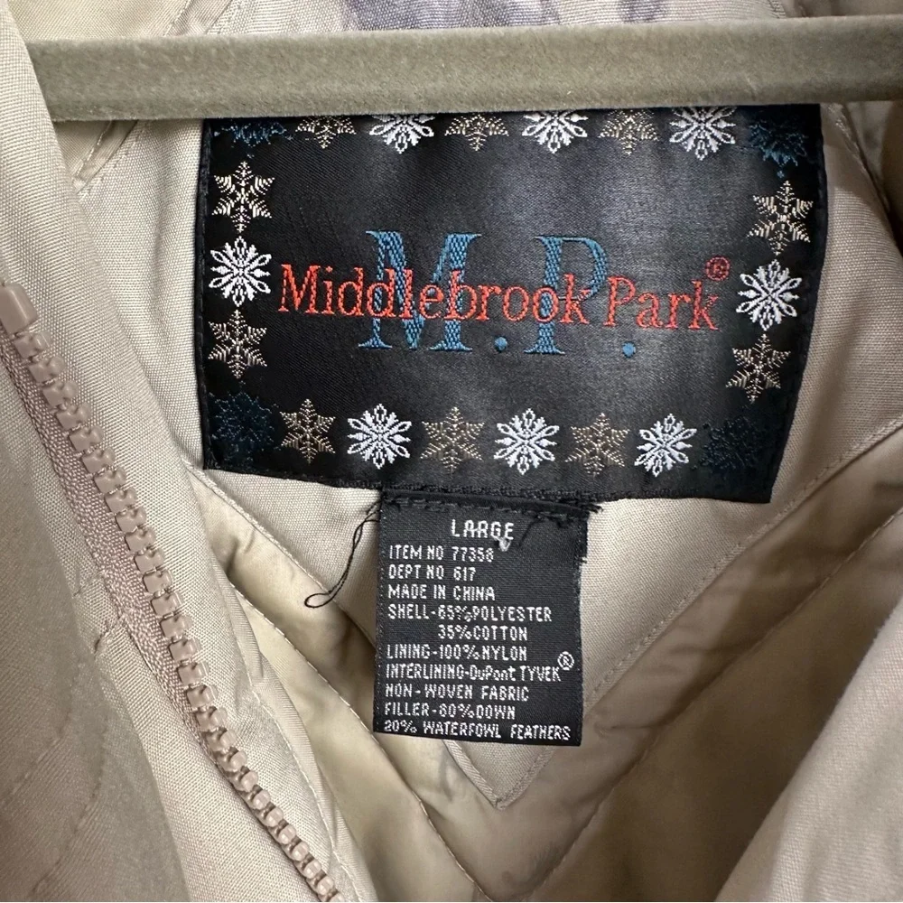 Middlebrook Park Down-Filled Long Beige Trench Coat Style Parka Size L